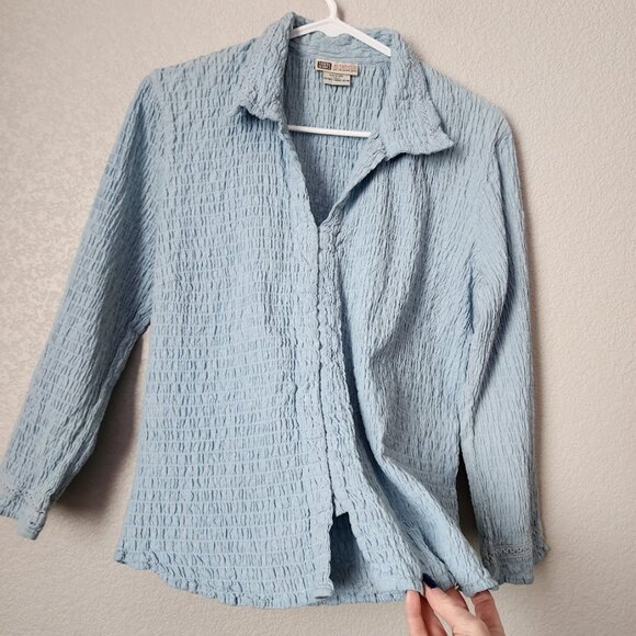 FADED GLORY VINTAGE 90s Textured Crinkle Hook & Eye Shirt Sky Blue XL - Picture 5 of 8